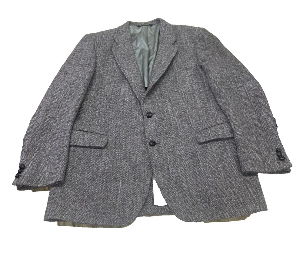 Harris Tweed Mens Herringbone Blazer Jacket 44R Pure Scottish Wool Unstructured
